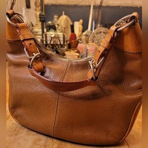 Dooney & Bourke Shoulder Cognac Pebbled Leather Hobo Bag
